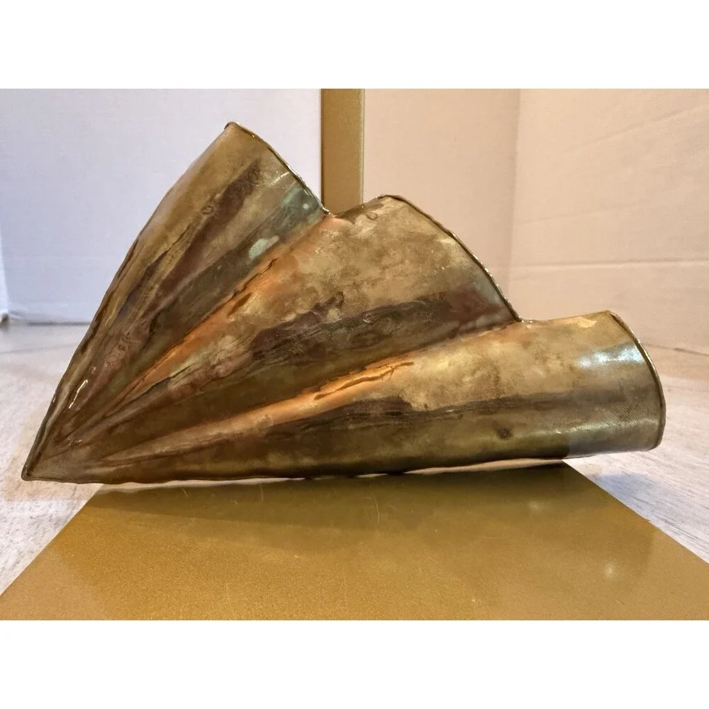 Vintage Brutalist Mixed Metal Belt Buckle Brass Copper Abstract Sculptural Fan